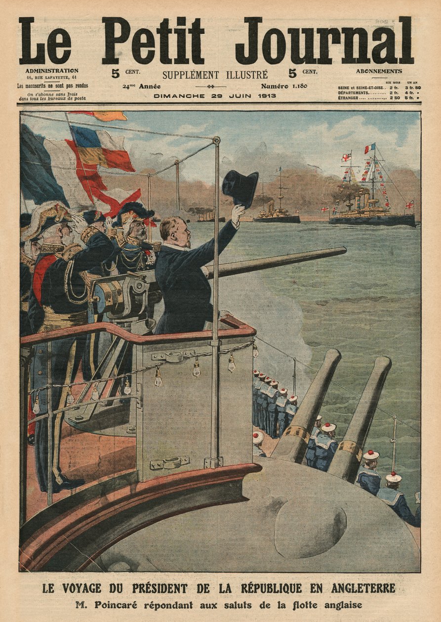 Prezydencka podróż Raymonda Poincare do Anglii, ilustracja na okładce z „Le Petit Journal”, dodatek illustre, 29 czerwca 1913 autorstwa French School