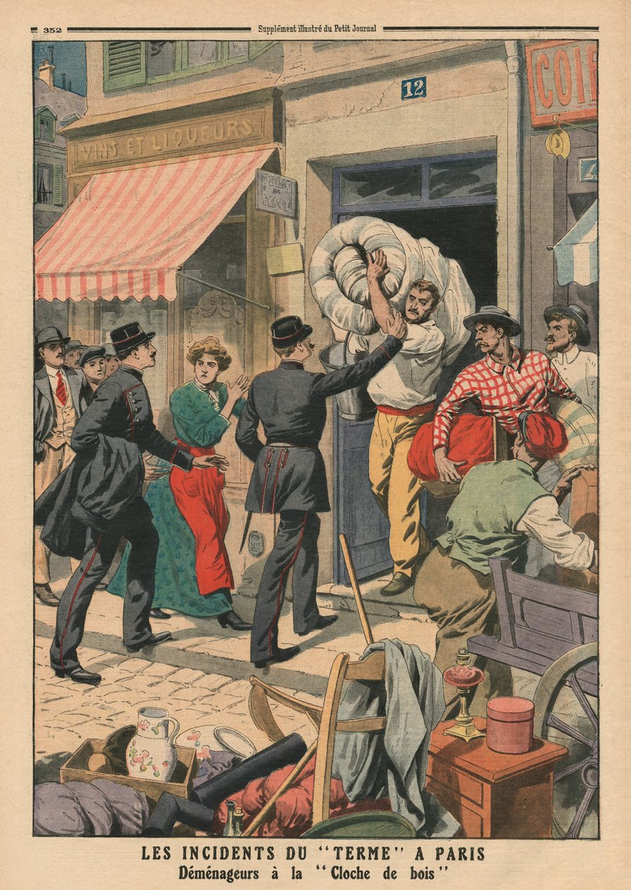Problemy terminowe w Paryżu, tajni przesiedleńcy, ilustracja z „Le Petit Journal”, dodatek illustre, 29 października 1911 autorstwa French School