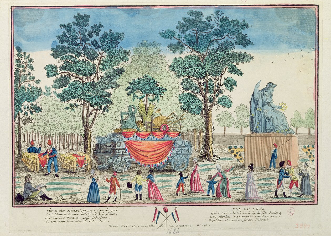 Procesja Rydwanu Rolnictwa po „Dniu Istoty Najwyższej”, ok. 1794 (kolorowy grawerunek) autorstwa French School