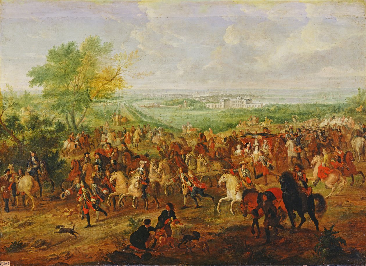Promenada Ludwika XIV (1638-1715) przed Pałacem Clagny, ok. 1930 r. 1680 autorstwa French School