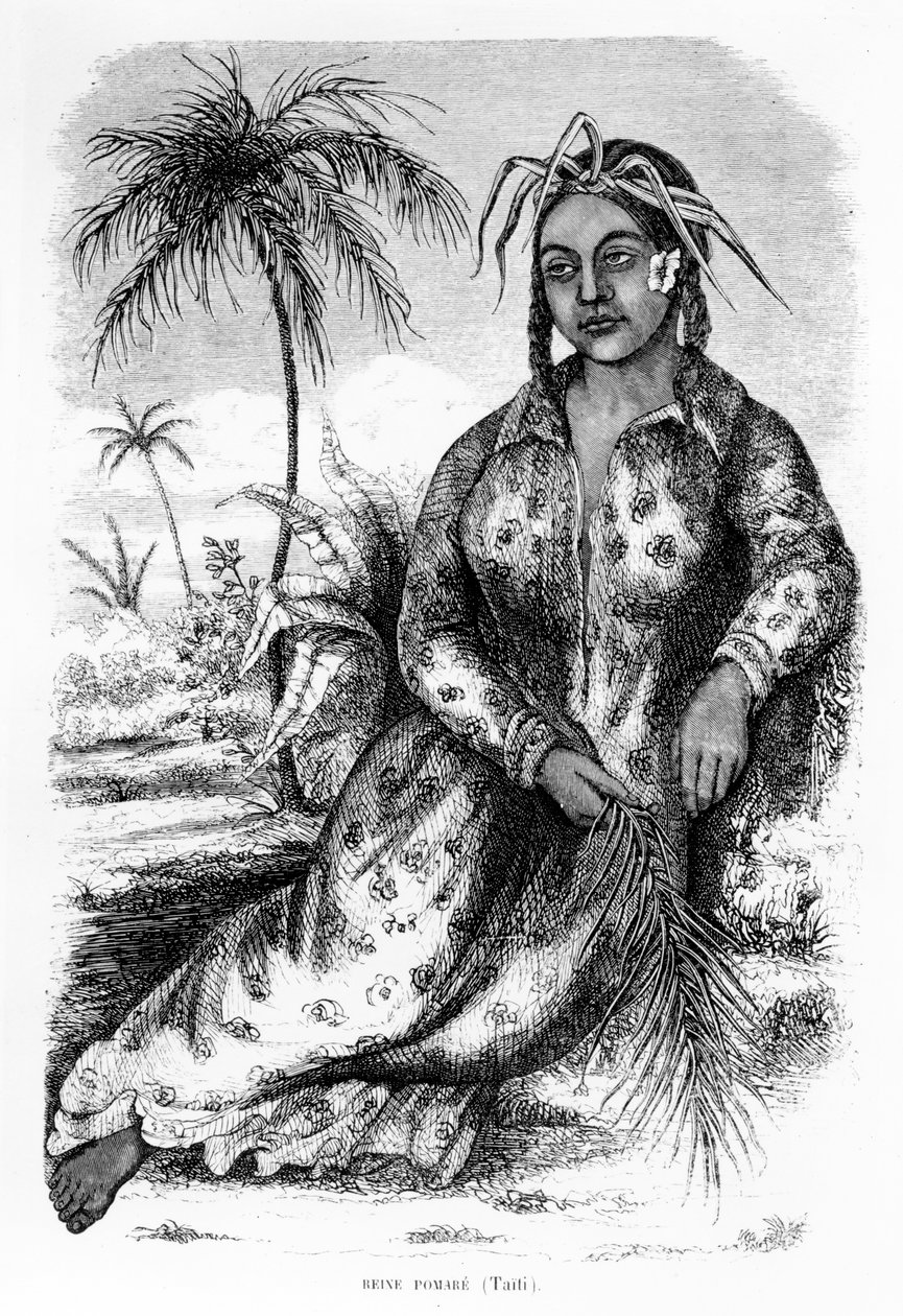 Królowa Pomare IV z Tahiti, ilustracja z „Podróży dans les deux oceans” Eugeniusza Delesserta, 1848 autorstwa French School
