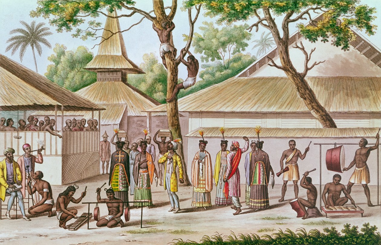 Święto religijne w Caieli na wyspie Buru, z „Podróży dookoła świata na Corvette Coquille (1822-25) Louisa Isidore Duperreya (1786-1865) autorstwa French School
