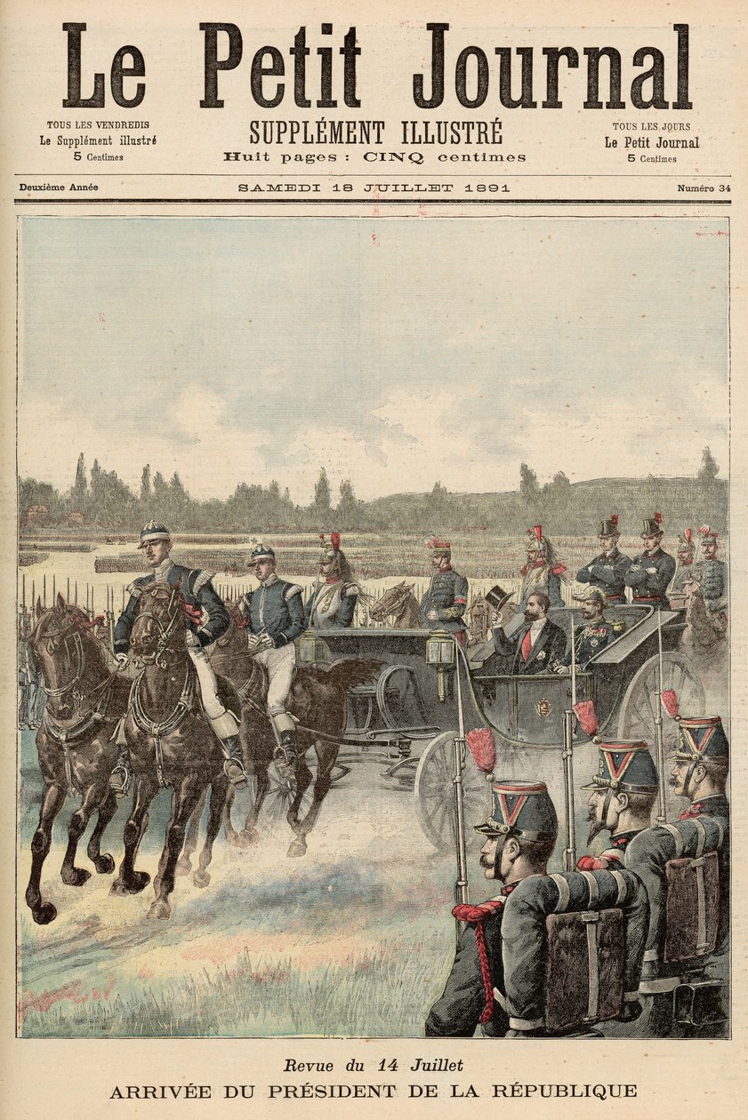 Przegląd wojsk, 14 lipca: Przybycie prezydenta Republiki, z „Le Petit Journal”, 18 lipca 1891 autorstwa French School