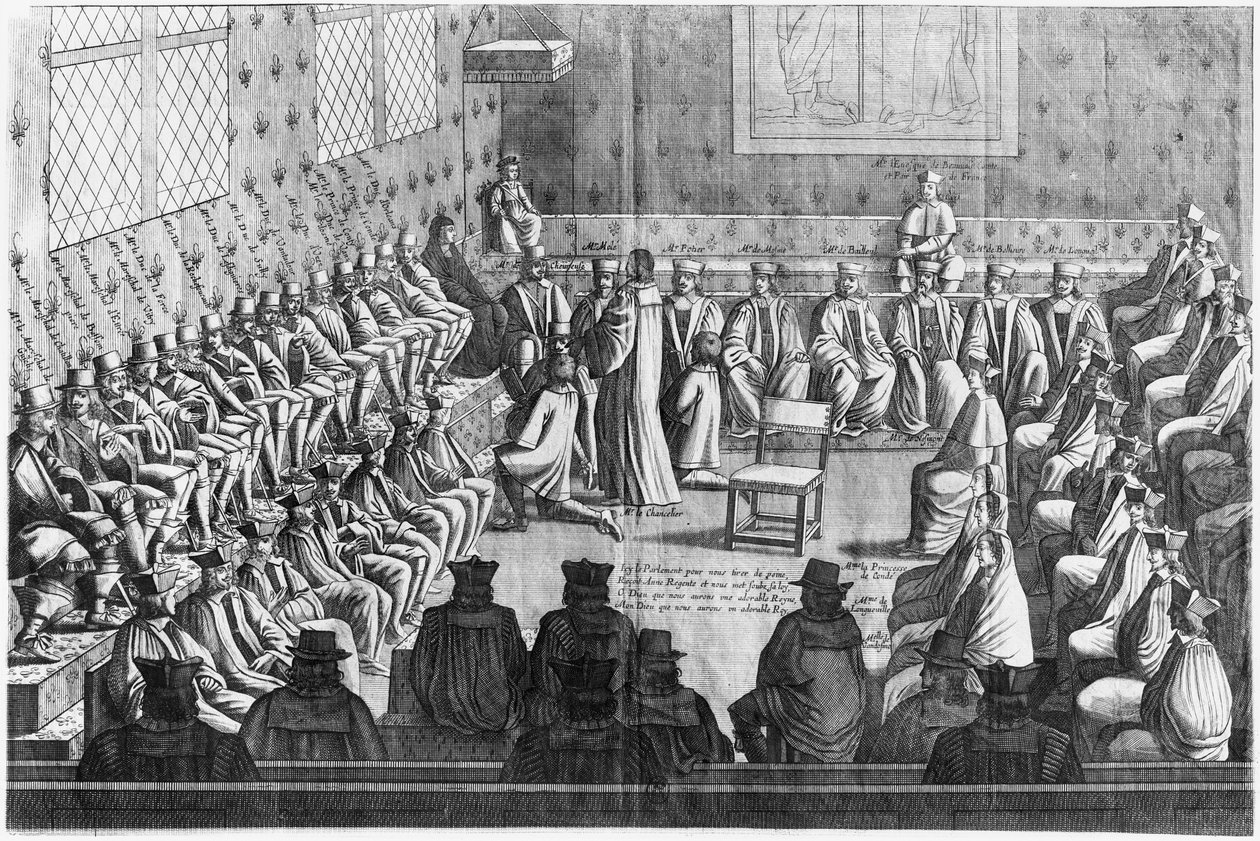 Sesja Parlamentu pod przewodnictwem Regent Anny Austrii (1601-66) i Ludwika XIV (1638-1715) autorstwa French School
