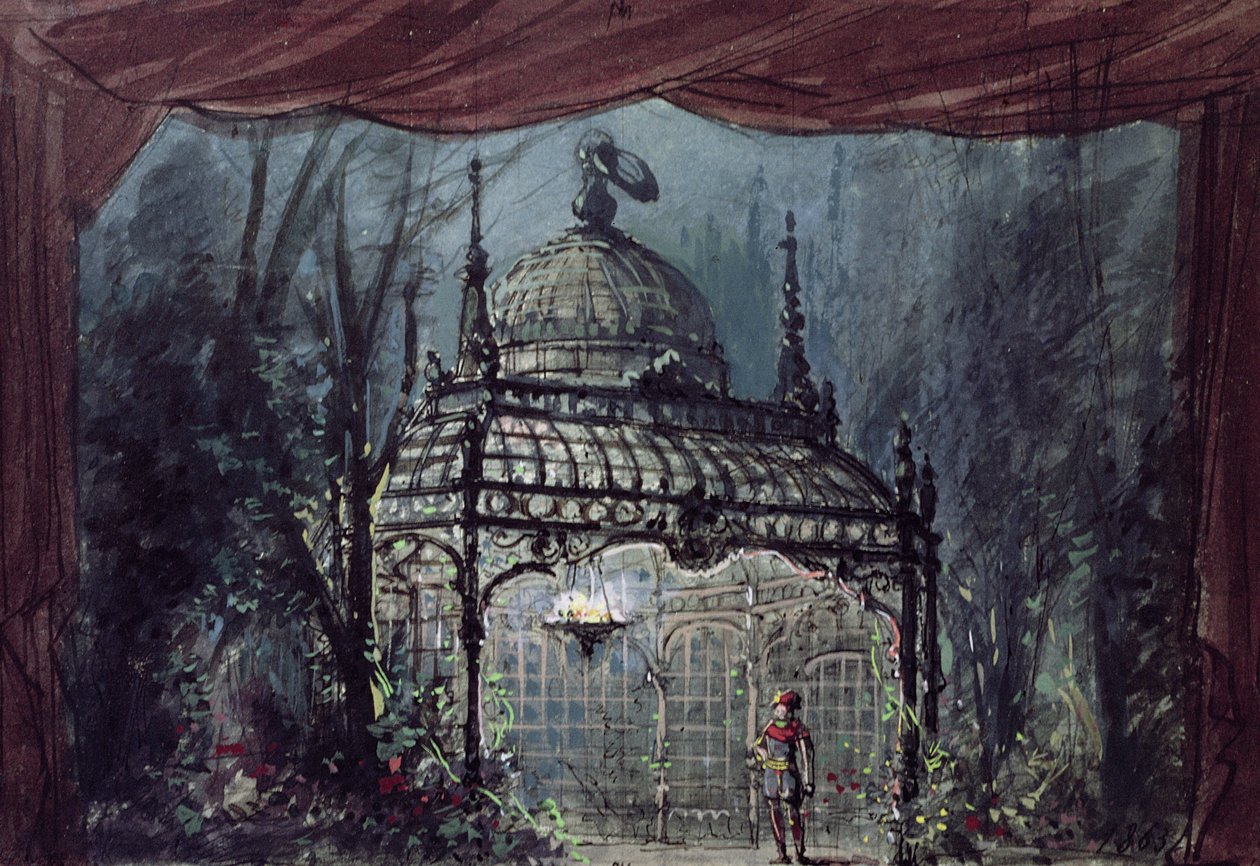 Scenografia do „Czarodziejskiego fletu” Wolfganga Amadeusza Mozarta (1756-91) autorstwa French School