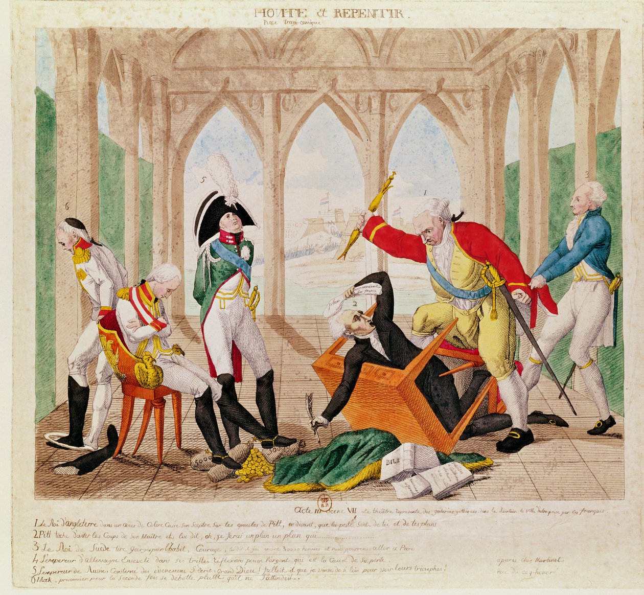 „Wstyd i żal, dramat tragikomiczny”, karykatura z kapitulacji Ulm 20 października 1805 r. autorstwa French School
