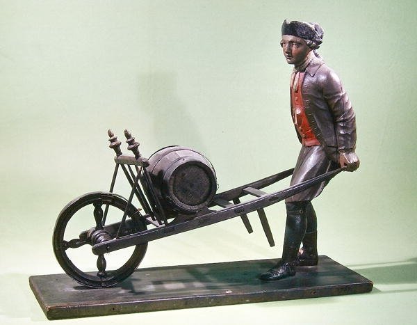 Znak przedstawiający sprzedawcę octu z taczką, 1757 (drewno polichromowane) autorstwa French School