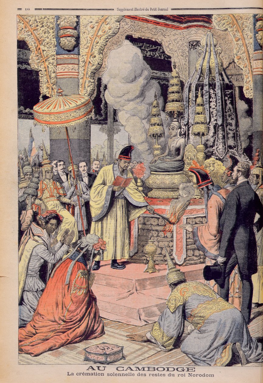 Uroczysta kremacja króla Norodoma I (1835-1904) króla Kambodży, ilustracja z „Le Petit Journal” 1906 autorstwa French School