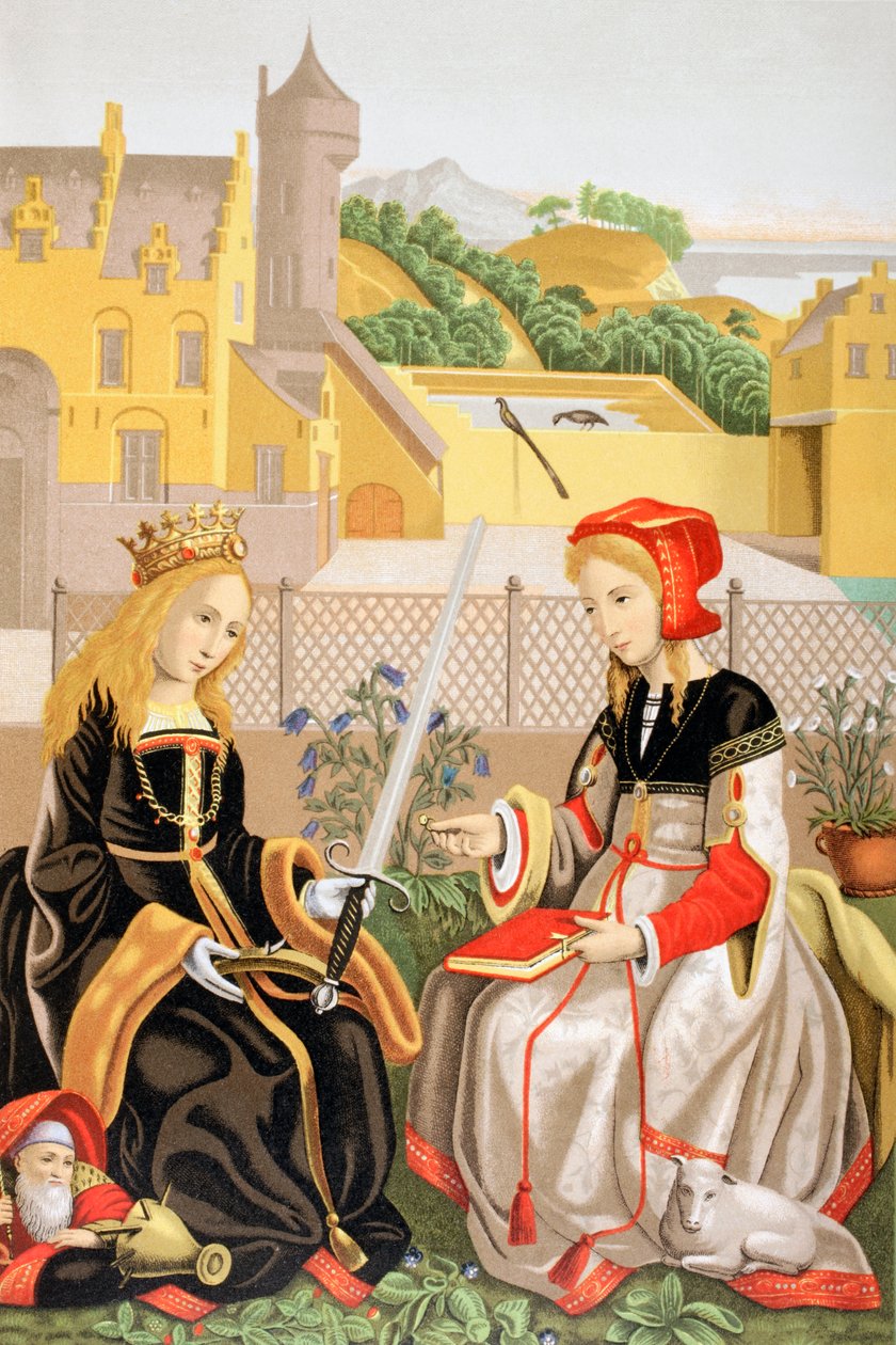 Św. Katarzyna Aleksandryjska i Św. Agnieszka Rzymska, według dzieła przypisywanego Marguerite van Eyck, z „Les Arts au Moyen Age”, opublikowanej w 1873 r. autorstwa French School