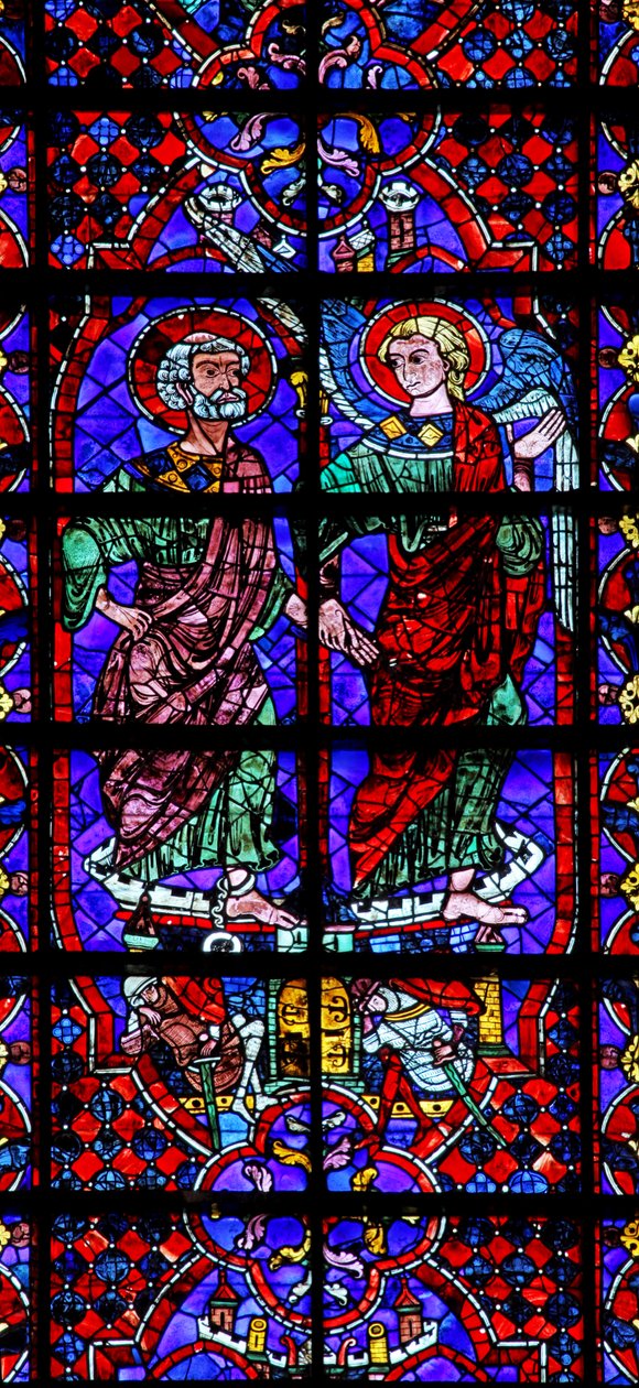 Św. Piotr - wyprowadzony z więzienia przez anioła (w105) (witraże) autorstwa French School