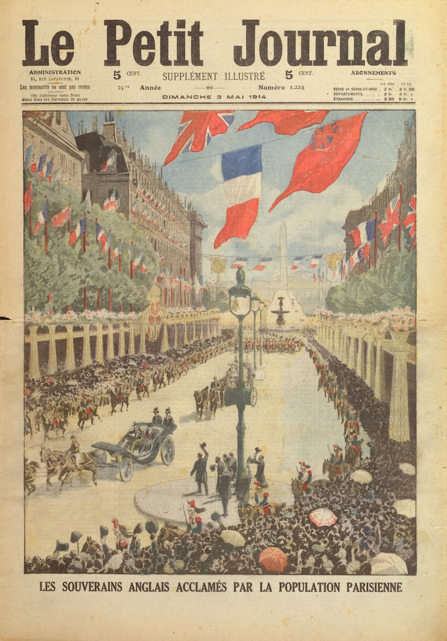 Wizyta państwowa króla Jerzego V i królowej Marii w Paryżu w kwietniu 1914 r., okładka „Le Petit Journal”, 3 maja 1914 r. autorstwa French School