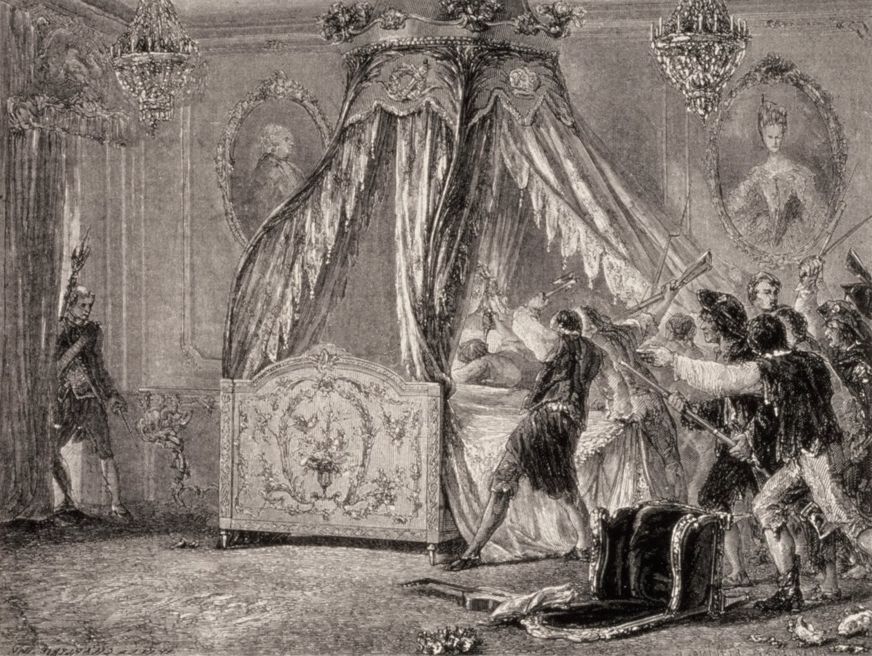 Szturm na sypialnię królowej, październik 1789, rewolucja francuska autorstwa French School