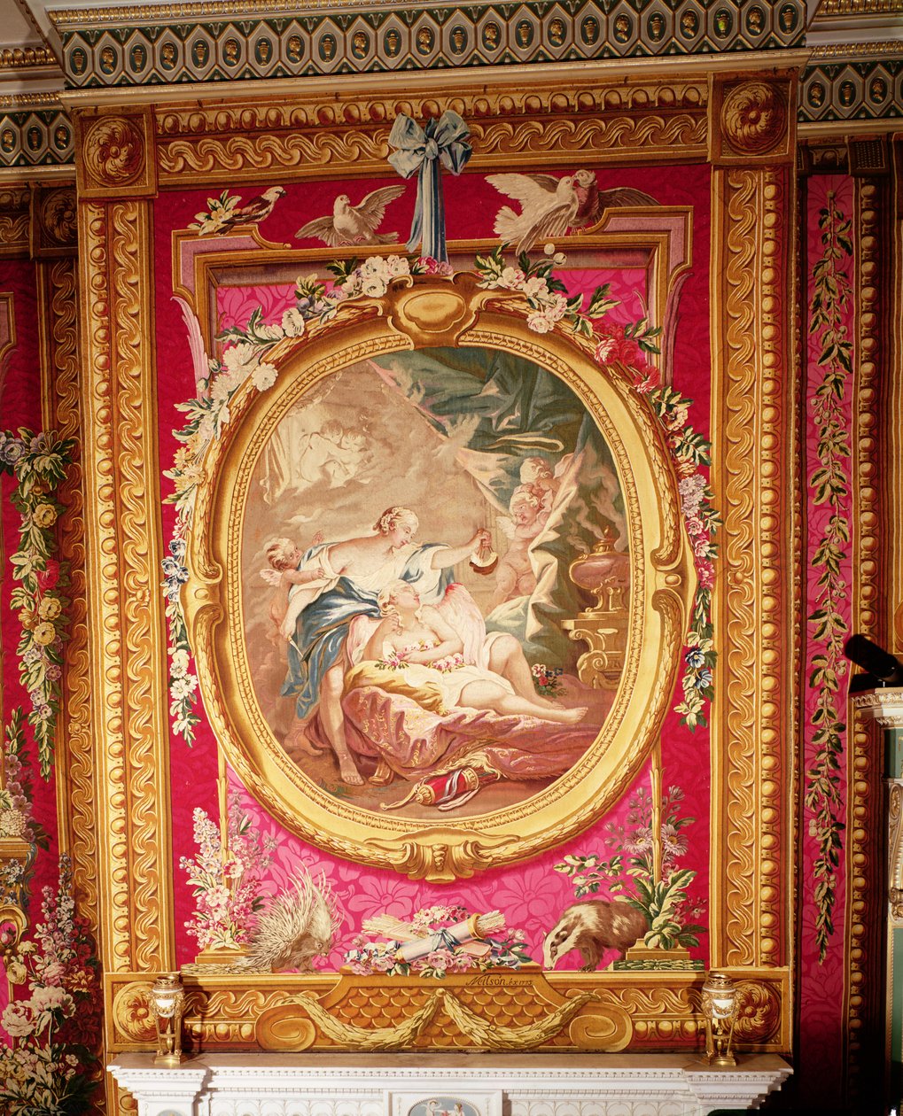Gobelin przedstawiający Kupidyna i Psyche, fabryka gobelinów, 1775 (tekstylia) autorstwa French School
