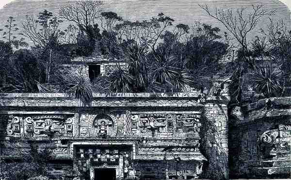 Budynek świątyni na wschód od klasztoru w Chichen Itza, z książki Starożytne miasta Nowego Świata, Claude-Joseph-Desire Charnay, wyd. 1887 autorstwa French School