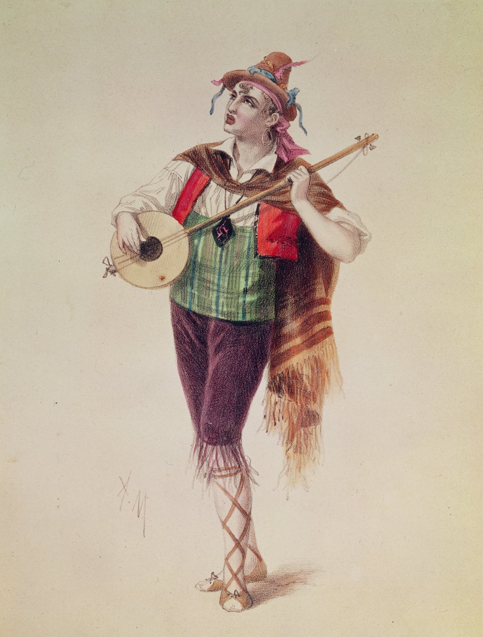 Aktor Dupuis jako Piquillo w Operetce Offenbacha „La Perichole”, ilustracja z „Costumes des Theatres de Paris”, 1868 autorstwa French School