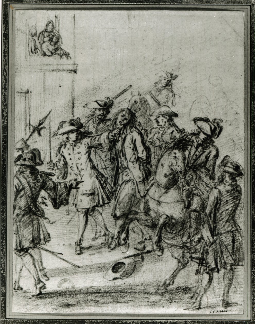 Aresztowanie Louisa Dominique Cartouche (1693-1721) (ołówek na papierze) autorstwa French School