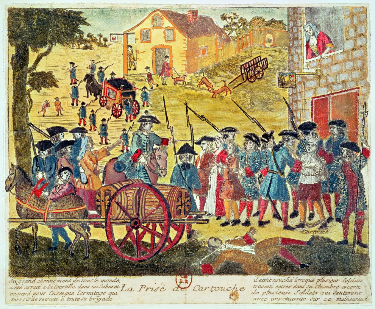Aresztowanie Louisa Dominique Cartouche (1693-1721) (rycina i wc na papierze) autorstwa French School
