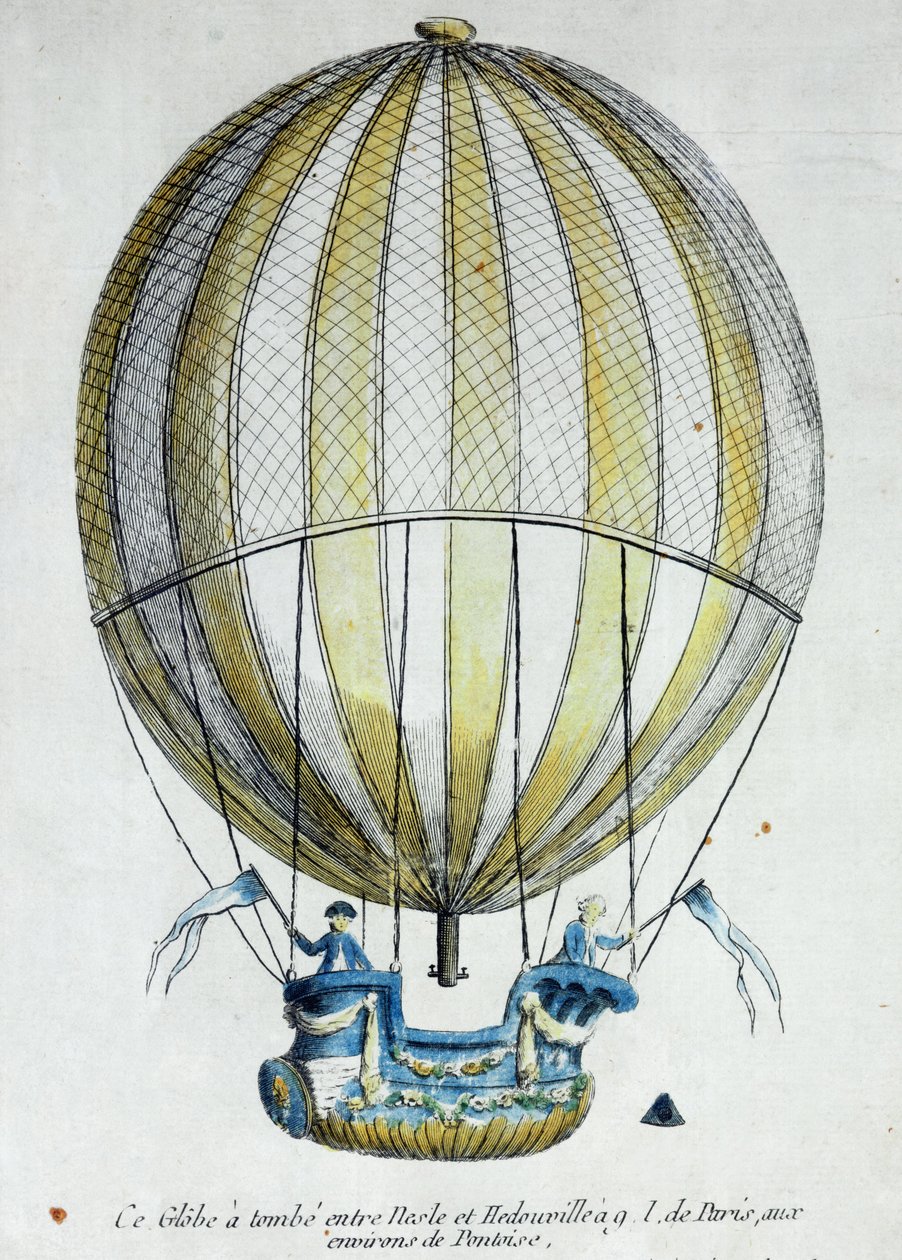 Balon Jacques Charles (1746-1823) i Nicholas Robert (1761-1828) użyty podczas lotu z Jardin des Tuileries, 1 grudnia 1783 autorstwa French School