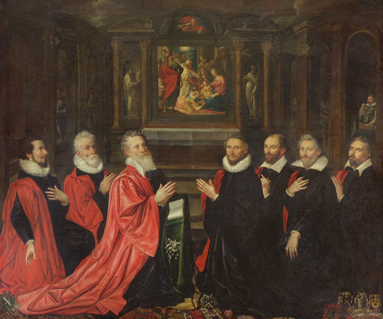 Corps de Ville modlący się przed ołtarzem Narodzenia, 1614 autorstwa French School