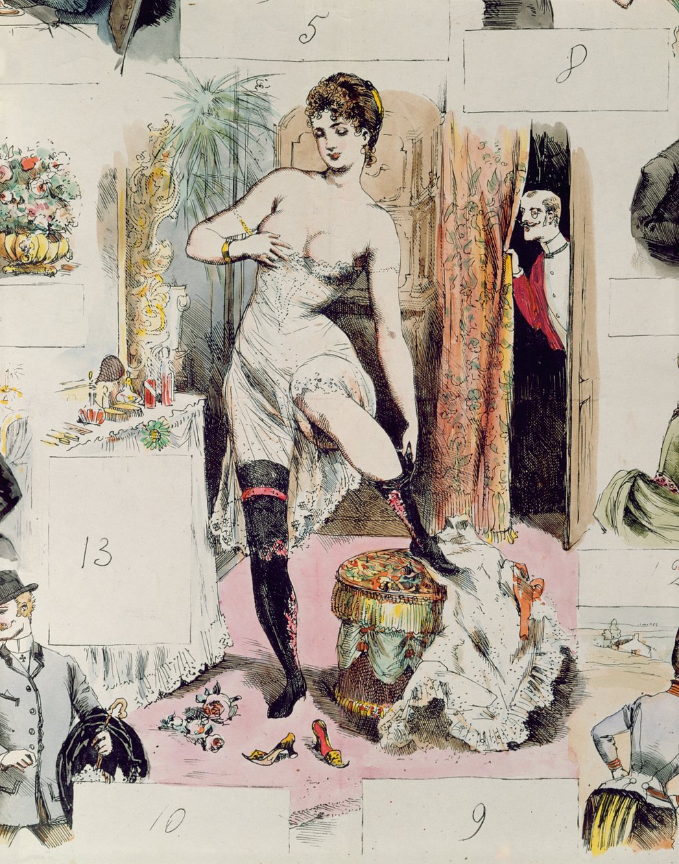 Gorset, ilustracja z La Vie Parisienne, ok. 1875 (kolorowa grawerunek) autorstwa French School