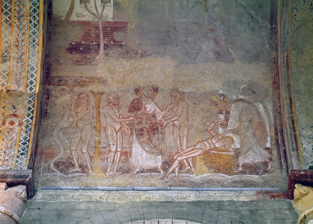 Stworzenie Niewiasty i Ewy i Węża, fragment sklepienia nawy, ok. 1100 autorstwa French School