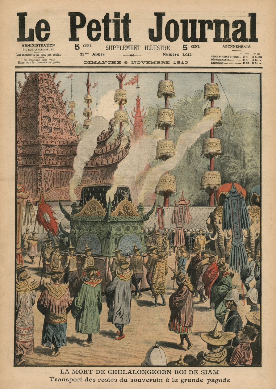 Śmierć Chulalongkorna, króla Syjamu, ilustracja z „Le Petit Journal”, 6 listopada 1910 autorstwa French School