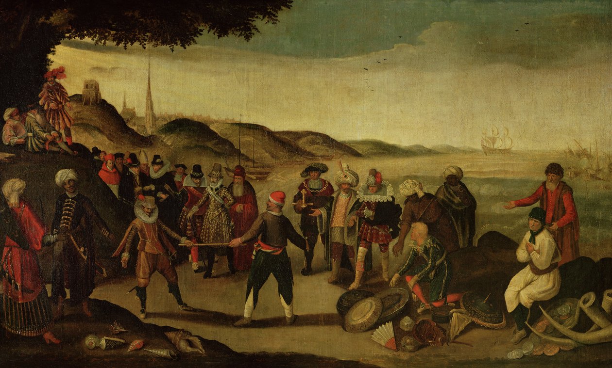 Spór o Złotą Batutę lub Spór między Hiszpanami i Holendrami o handel w Indiach, 1609 autorstwa French School