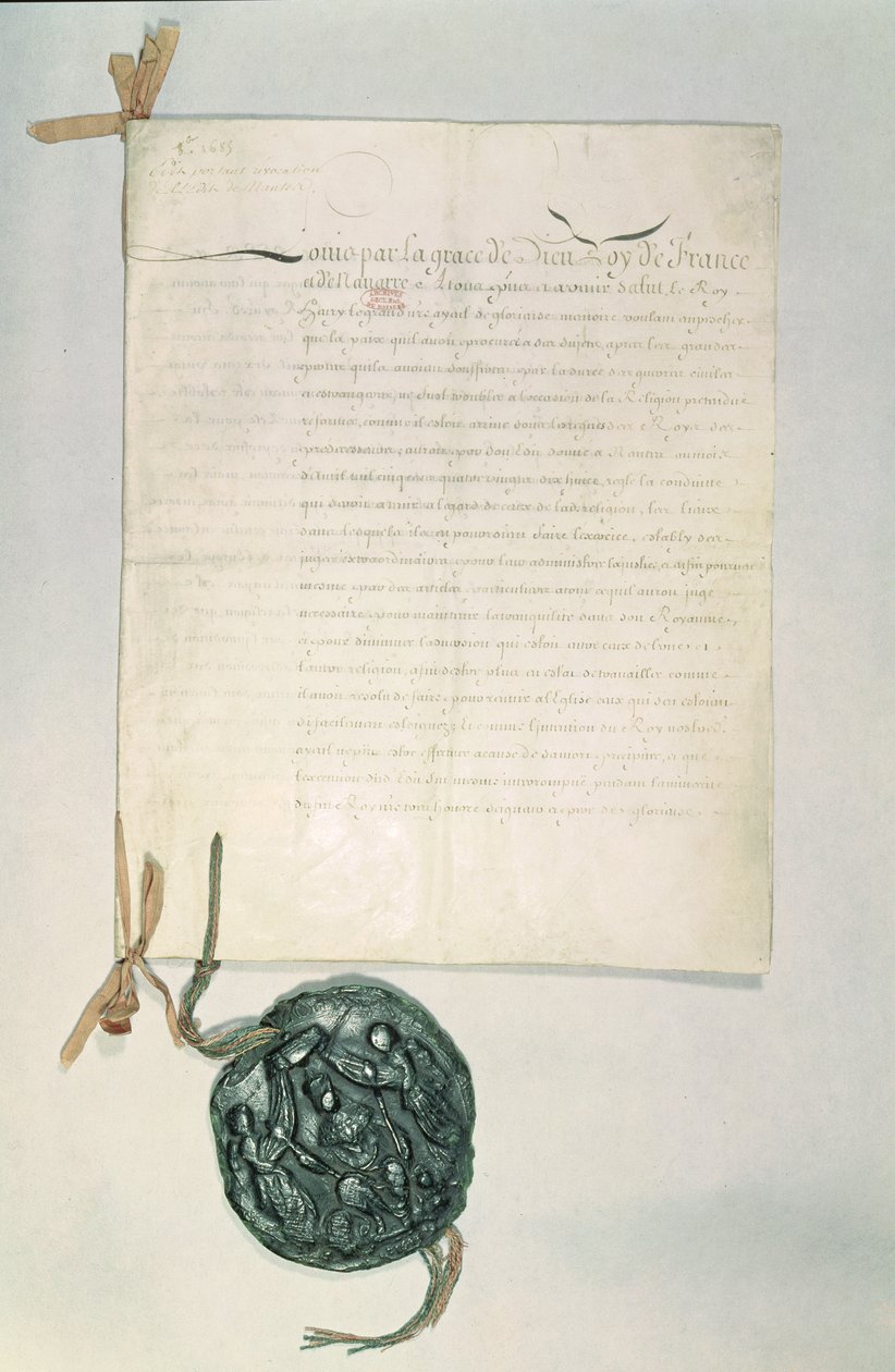 Edykt z Fontainebleau, 18 października 1685 (pióro i atrament na papierze) autorstwa French School