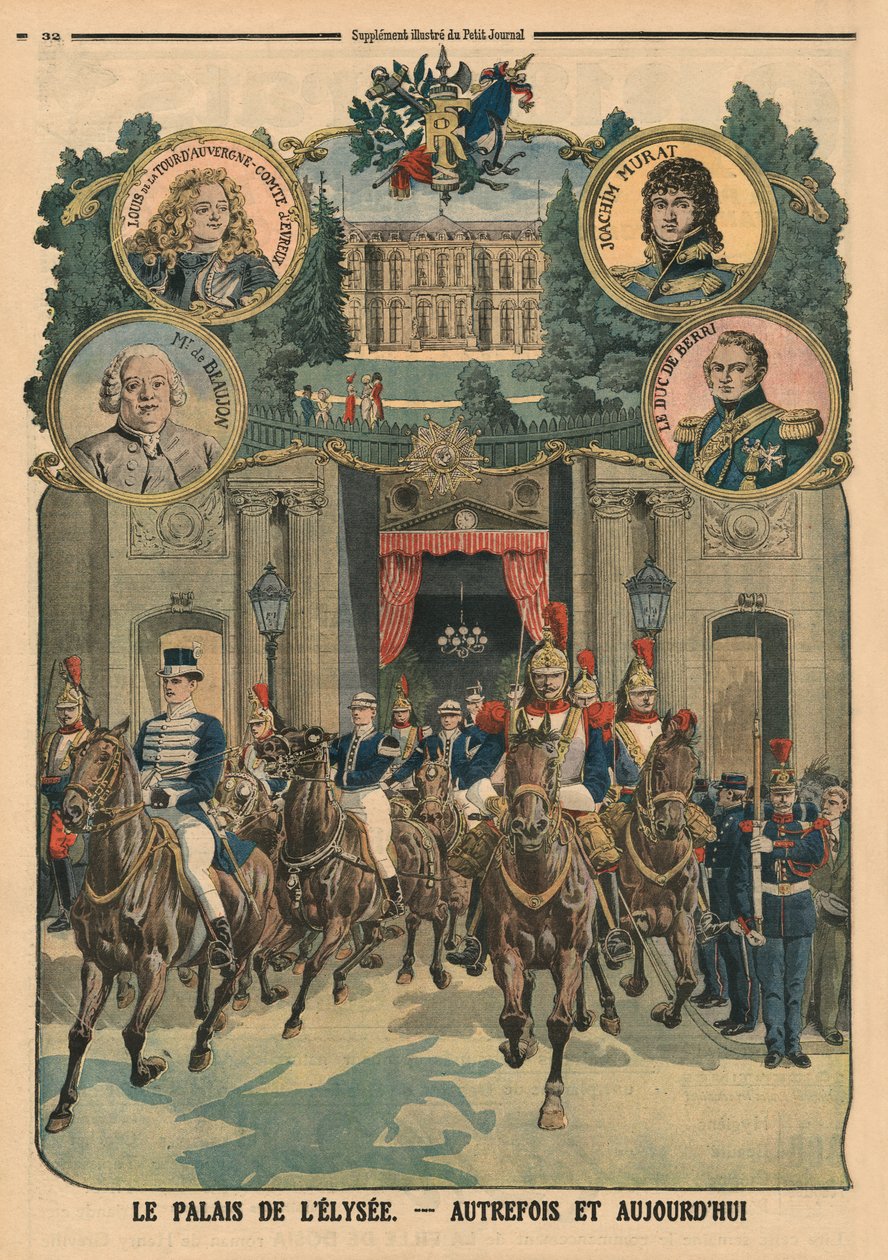 Pałac Elizejski, dawniej i dziś, ilustracja na tylnej okładce z "Le Petit Journal", 26 stycznia 1913 r. autorstwa French School