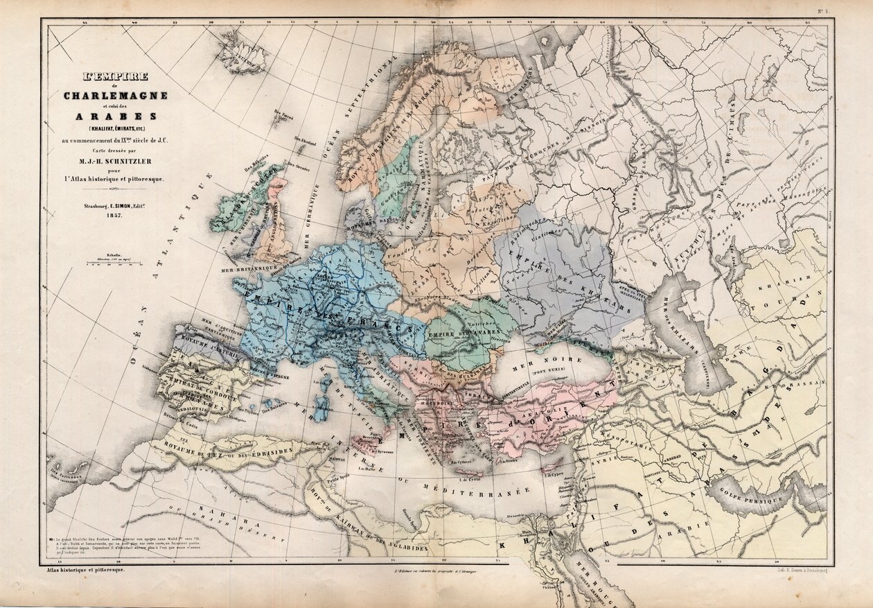 Imperium Karola Wielkiego, z Atlas Historique et Picturesque, autorstwa M J-H Schnitzlera, 1857 autorstwa French School