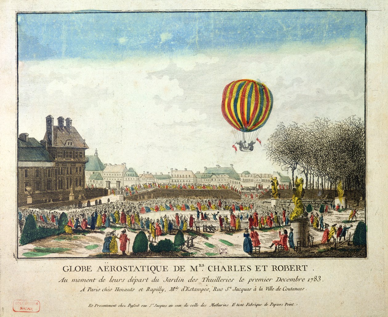 Lot Jacques Charles (1746-1823) i Nicholas Robert (1761-1828) z Jardin des Tuileries, 1 grudnia 1783 autorstwa French School