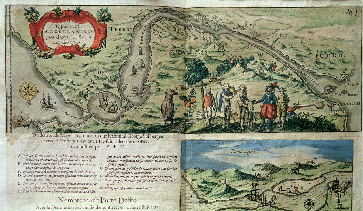 Flotylla admirała Jorisa van Spilbergena (ok. 1568-1620) przekraczająca Cieśninę Magellana autorstwa French School