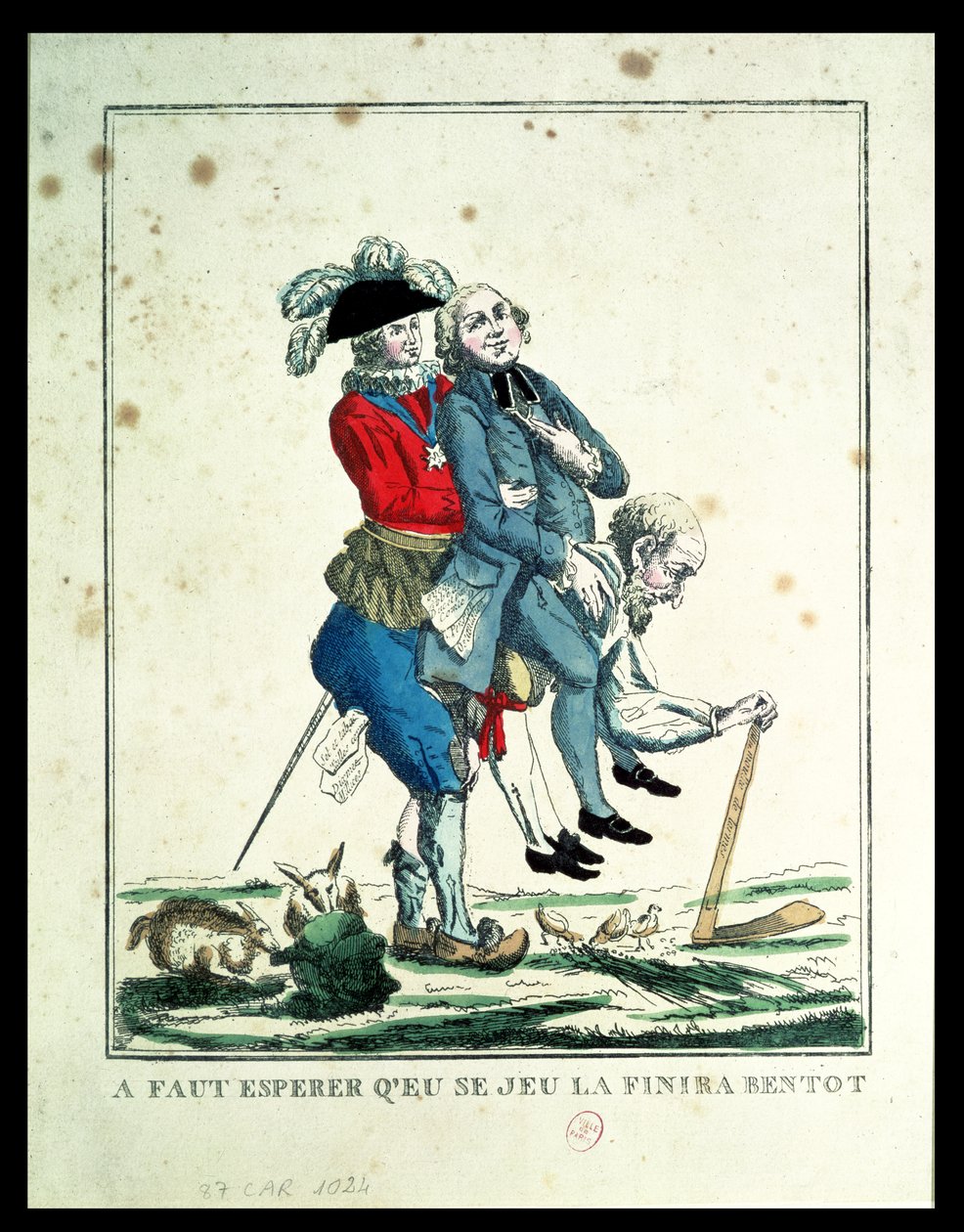 Gra musi się wkrótce skończyć, chłop niosący duchownego i szlachcica, 1789 (zob. także 157778) autorstwa French School
