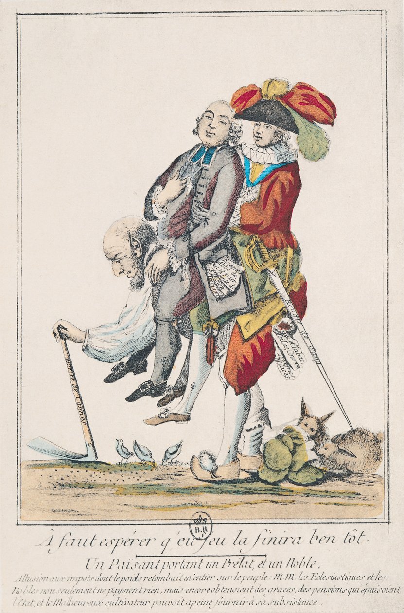 Gra musi się wkrótce skończyć, chłop niosący duchownego i szlachcica, 1789 (zob. także 158273) autorstwa French School
