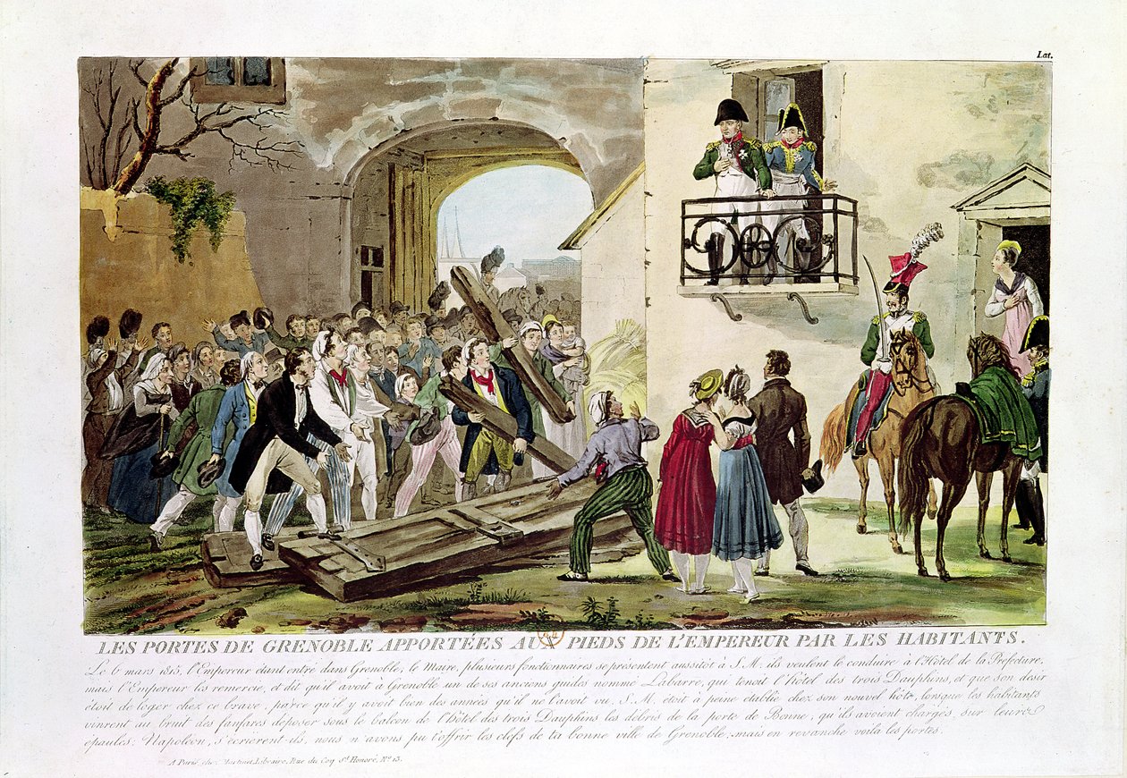 Mieszkańcy składający bramy Grenoble u stóp cesarza, 6 marca 1815 r. autorstwa French School