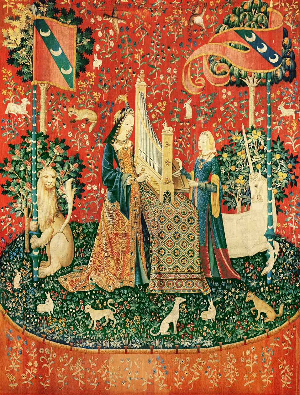 Dama i Jednorożec: Słuch (gobelin) autorstwa French School