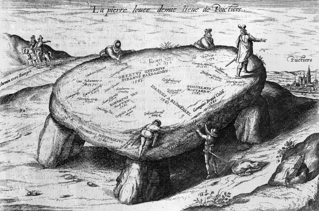 Podniesiony kamień, ilustracja z „Pantagruel” Francois Rabelais (1494-1553) 1580 autorstwa French School