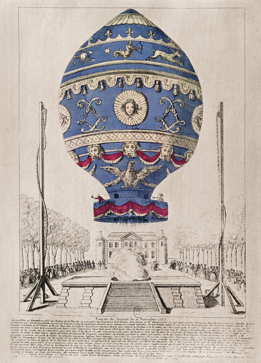 Eksperyment balonowy braci Montgolfier w Chateau de la Muette, 21 listopada 1783 r. autorstwa French School