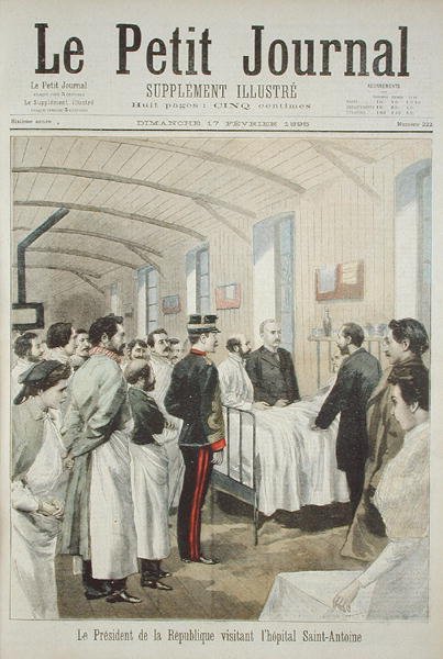 Prezydent Republiki Felix Faure (1841-99) odwiedzając szpital Saint-Antoine w Paryżu, z Le Petit Journal, 17 lutego 1895 autorstwa French School