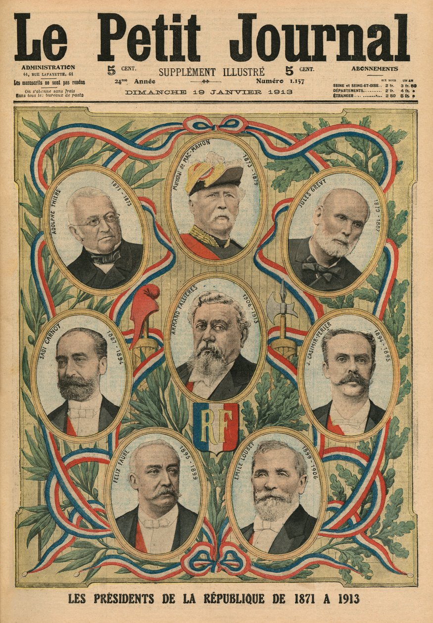 Prezydenci Republiki Francuskiej od 1817 do 1913, ilustracja na okładce z „Le Petit Journal”, dodatek illustre, 19 stycznia 1913 autorstwa French School