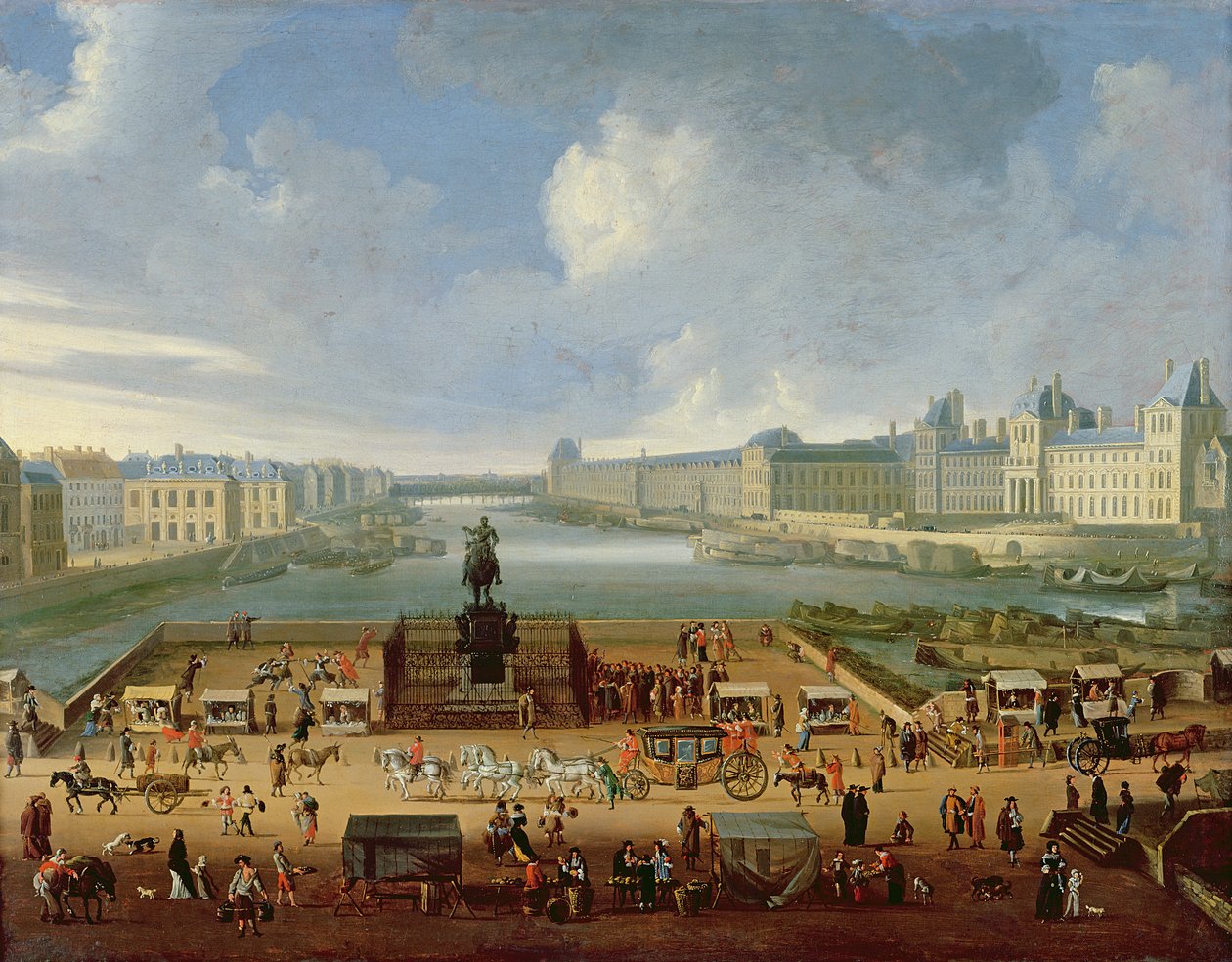 Sekwana, Luwr i Kolegium Czterech Narodów widziane z Pont Neuf, ok. 1665-70 autorstwa French School