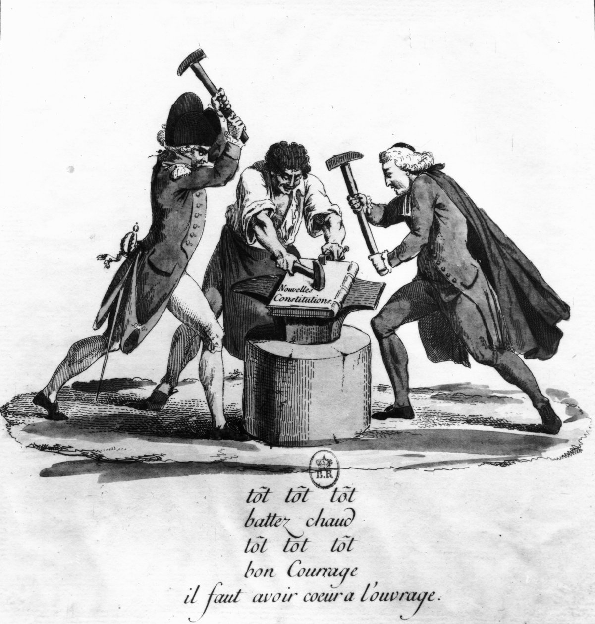 Trzy Zakony, wykuwające na kowadle nową konstytucję, 1789 r. autorstwa French School