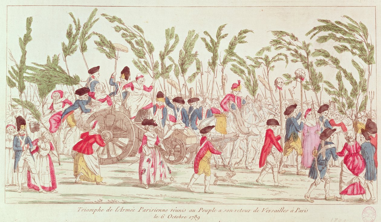 Triumfalna armia paryska powracająca do Paryża z Wersalu, 6 października 1789 r. autorstwa French School