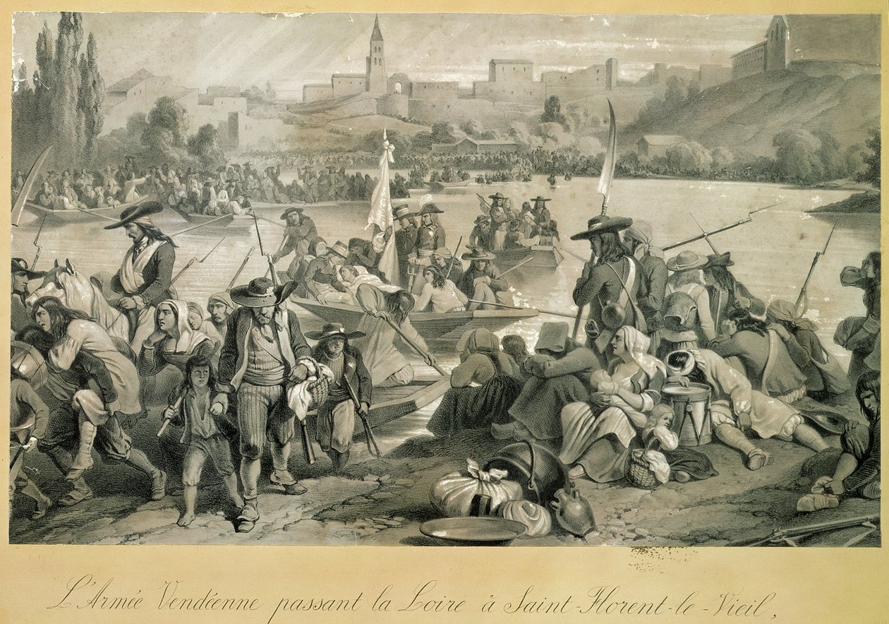 Armia Wandejska przekraczająca Loarę w St. Florent le Vieil, 18 października 1793 r. autorstwa French School