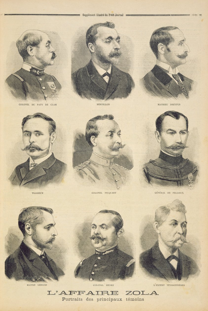 Afera Zoli: główni świadkowie, ilustracja z ilustrowanego dodatku „Le Petit Journal”, 27 lutego 1898 autorstwa French School