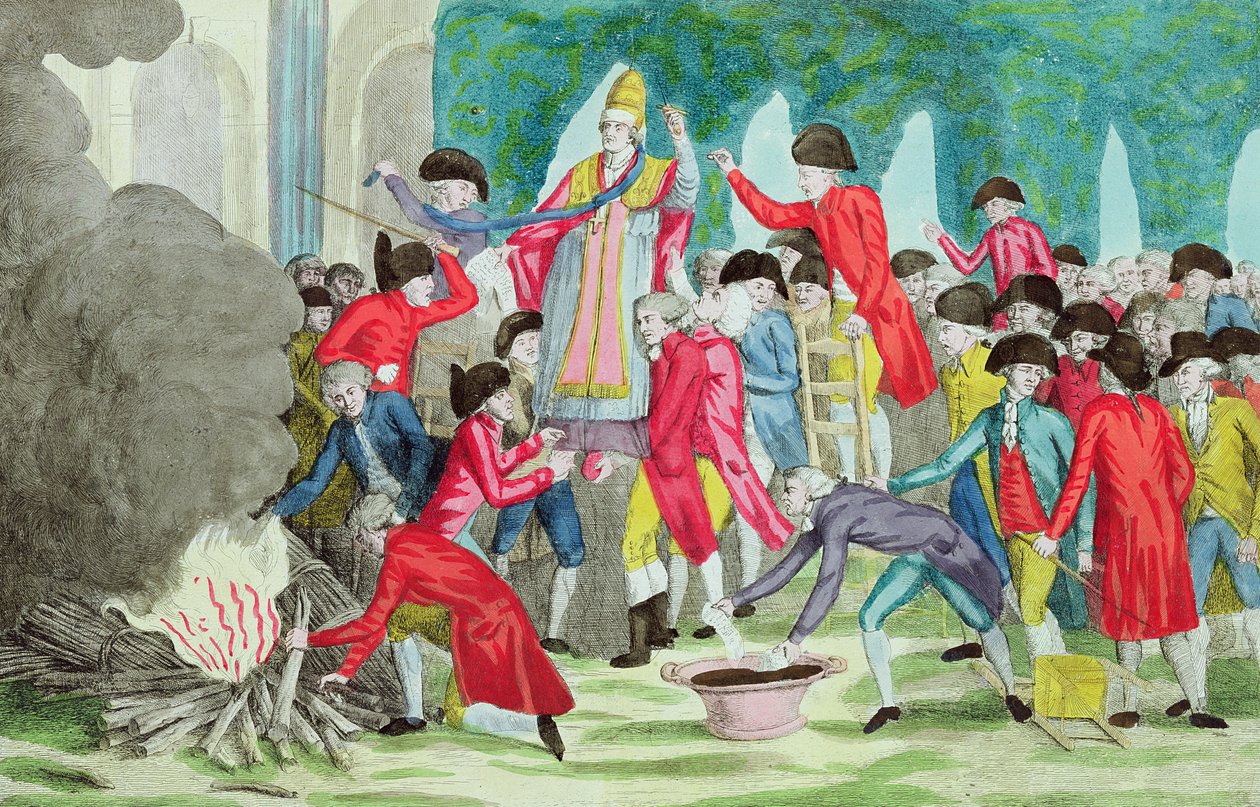 Spalenie kukły papieża Piusa VI w ogrodzie Palais Royale, 6 kwietnia 1791 autorstwa French School