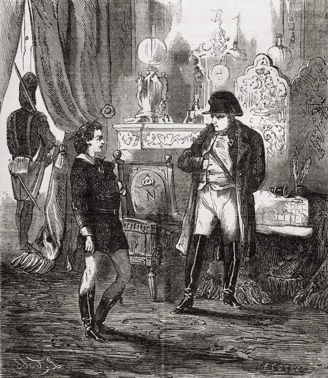 Przesłuchanie Friedricha Stabsa po jego nieudanej próbie zamachu na Napoleona I w 1809 r. z „Societes Secretes, les Francs Macons”, opublikowanej ok. 1867 r. autorstwa French School