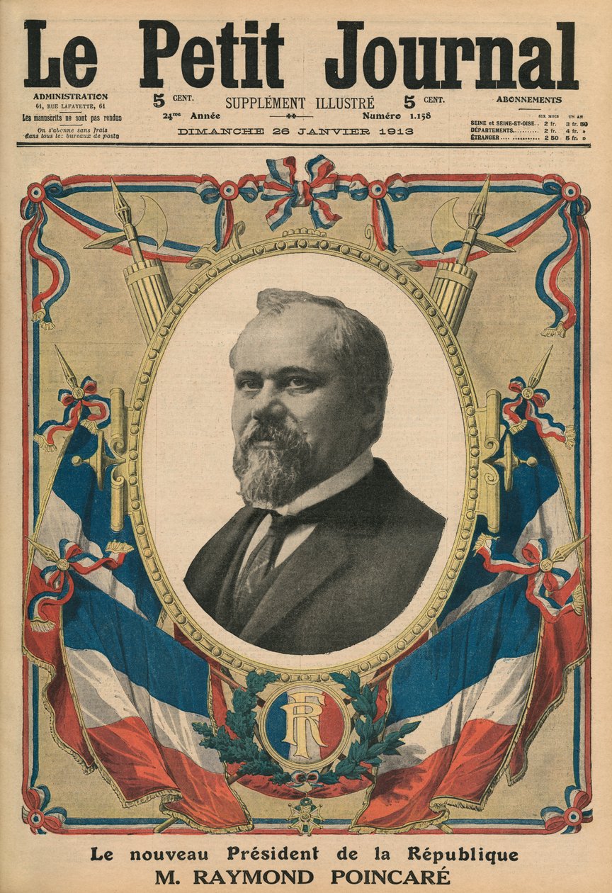 Nowy prezydent Republiki Francuskiej, Raymond Poincare, ilustracja na okładce z „Le Petit Journal”, dodatek illustre, 26 stycznia 1913 autorstwa French School