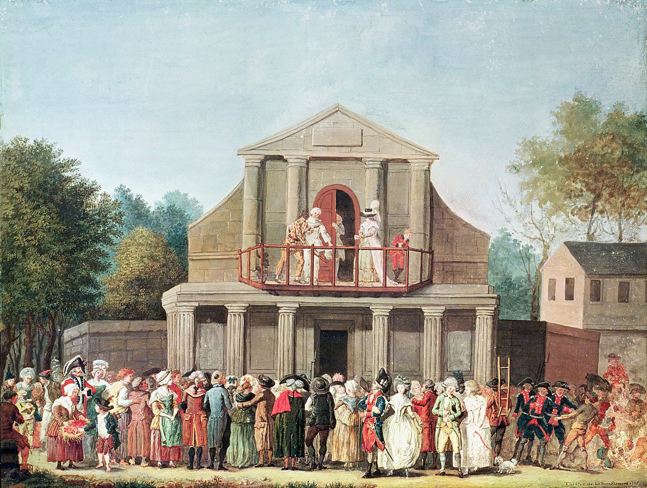 Spektakl teatralny na Jarmarku Saint-Laurent, 1786 autorstwa French School