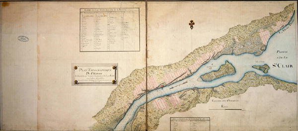 Mapa topograficzna Detroit, 1796 (pióro i atrament oraz toaleta na papierze) autorstwa French School